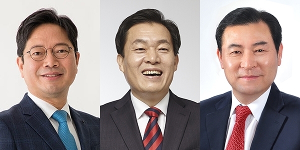 왼쪽부터 수원시갑 김승원 예비후보(더불어민주당), 이재준 예비후보(더불어민주당), 이창성 예비후보(자유한국당)