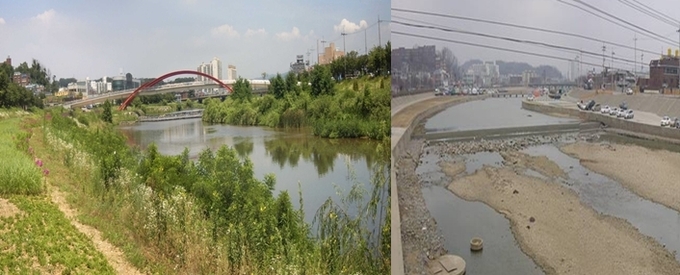 오산천 복원 전 -----> 복원 후