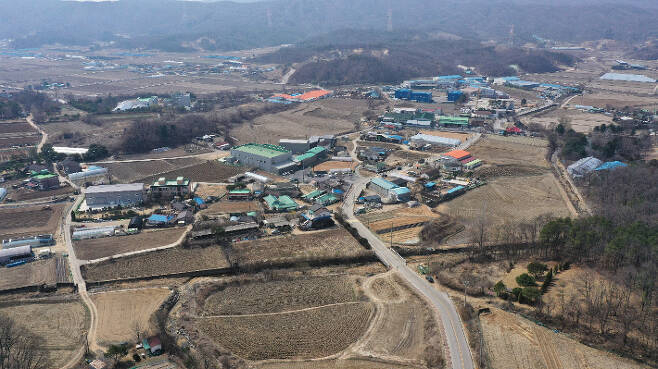 산단이 들어설 예정인 용인시 처인구 원삼면 일대 에어샷 = 이재명 경기도지사 페이스북 발췌 ⓒ뉴스라이트