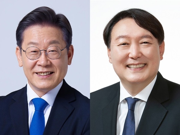 좌-이재명 후보, 우-윤석열 후보