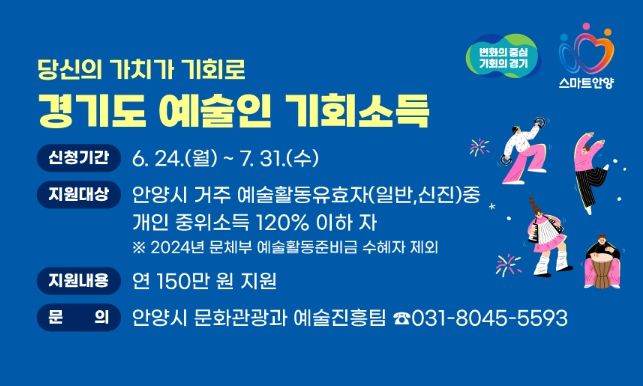 안양시, 24일부터 ‘경기도 예술인 기회소득’ 접수