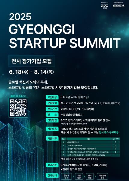 2025 경기 스타트업 서밋 전시 참가 모집 포스터