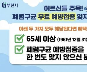"65세 이상은 무료 폐렴구균 예방접종 꼭 하세요"