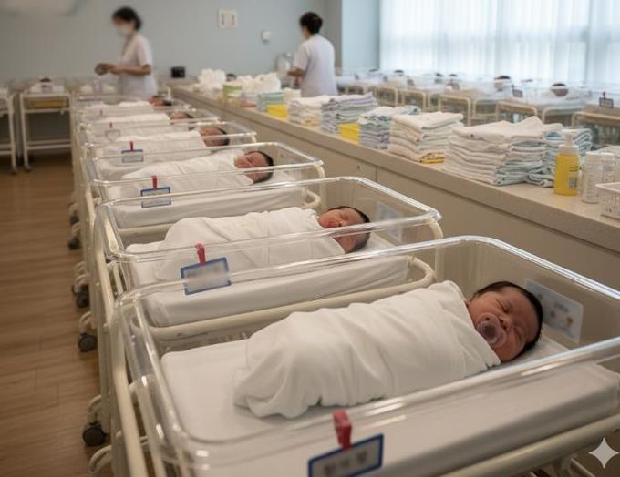 산후조리원에 누워있는 신생아들의 모습(AI 생성 이미지). 부천시는 올해부터 출산지원금 지급 대상을 첫째 자녀부터로 확대한다.