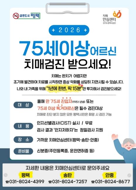 평택시 송탄보건소 치매안심센터, 치매 고위험군 집중 검진